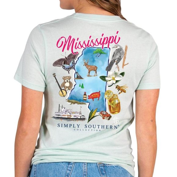 New Simply Southern T-Shirt Women's - Mississippi Design - Breeze Blue - Picture 1 of 3